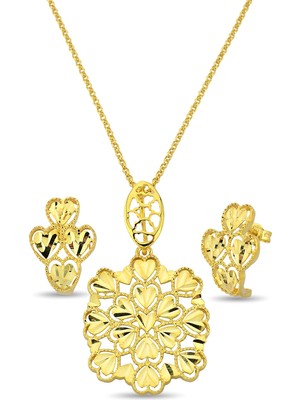 Argentum Concept 18K Altın Kaplamalı 925 Ayar Gümüş Tasarım Kalpli Set - 67022602