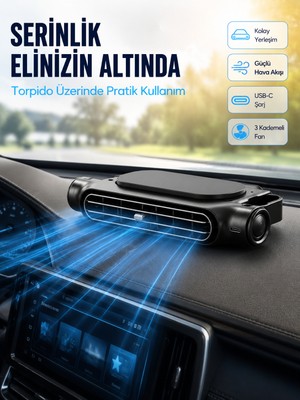 Semel Araç Koltuk Başlığı Soğutucu Fan USB Şarjlı 3 Kademeli Sessiz Boyun Serinletici
