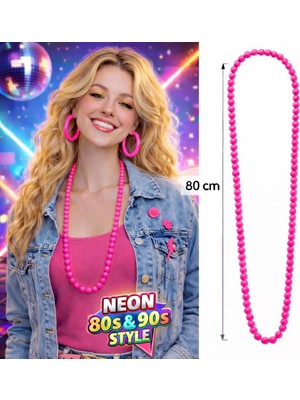 Mabelme Store Mey Ithalat® Neon Pembe Boncuk Kolye 80 cm – Retro 80’ler 90’lar Parti Aksesuarı