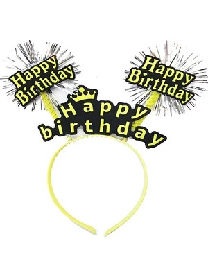 Aesco Parti Happy Birthday Püsküllü Neon Sarı Renk Doğum Günü Tacı 22X19 cm