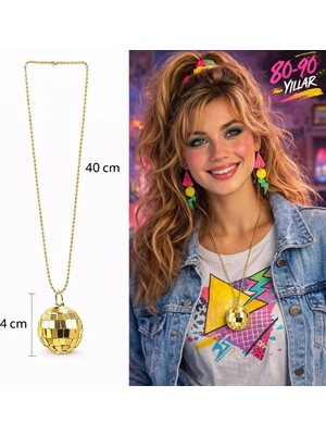 Mabelme Store Mey Ithalat® Retro Disko Topu Şekilli 80&amp;#39;ler 90&amp;#39;lar Altın Renk Plastik Kolye