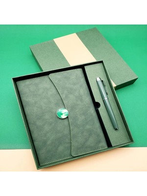 Aesco Özel Kutulu Deri Defter ve Roller Kalem Seti