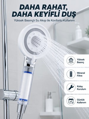Aesco Yüksek Basınçlı Filtreli Duş Başlığı Mineral Filtreli Su Tasarruflu El Duşu