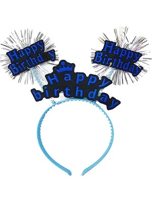 Aesco Happy Birthday Yazılı Püsküllü Neon Mavi Renk Doğum Günü Tacı 22X19 cm