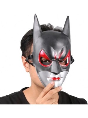 Mabelme Store Mey Ithalat® Kırmızı Gözlü Siyah Batman Maske - Lastikli Batgirl Maskesi 28X17 cm