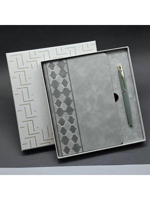 Aesco Kutulu Gri Defter ve Metal Kalem Seti