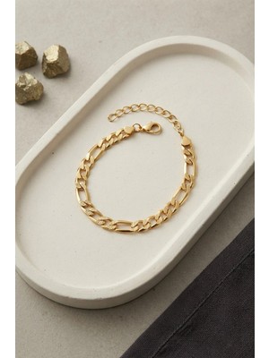 Mabelme Store Mey Ithalat® 316L Çelik Gold Renk Figaro Zincir Model Erkek Bileklik