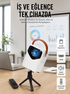 Aesco Projeksiyon Ev Sineması Bluetooth 4K Hd Kaliteli Görüntü Kumandalı