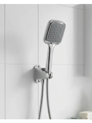 Aesco Siyah Duş Seti El Duşu Başlığı Spiral Hortum ve Duvar Askısı Banyo Duş Seti