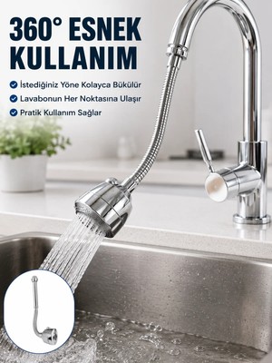 Aesco Krom Musluk Uzatma Aparatı  360° Dönebilen Su Tasarruflu Lavabo Fıskiyesi