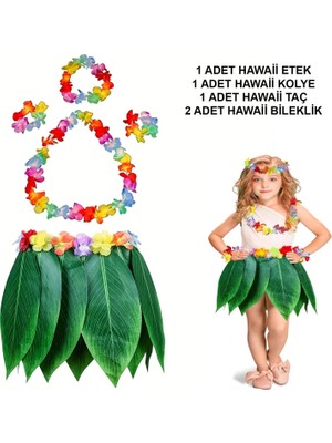 Mabelme Store Mey Ithalat® Çocuk Hawaii Kostüm Seti - Yaprak Etek &amp; Hawaii Set - 5 Parça