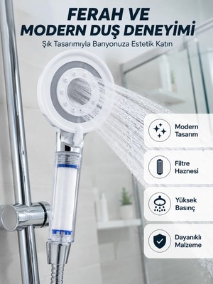 Aesco Mineral Taşlı Filtreli Duş Başlığı Güçlü Su Basınçlı Banyo Başlığı