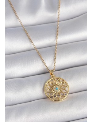 Mabelme Store Mey Ithalat® 316L Çelik Gold Renk Zincr Mavi Taşlı Lotus Model Kadın Kolye