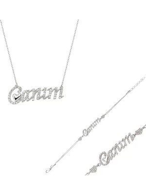 Aesco 925 Ayar Gümüş Canım Yazılı Kalp Set