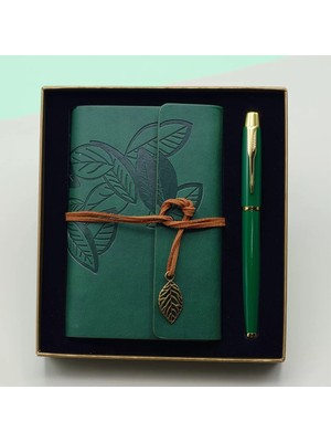 Aesco Yeşil Renk Defter Kalem Kutulu Set