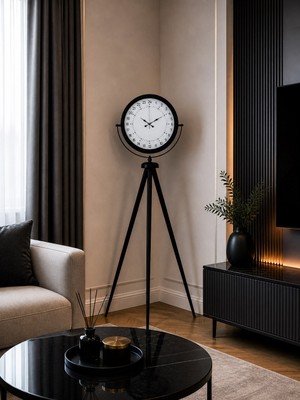Siyah 24 Saat Göstergeli Özel Tasarım Tripod Ayaklı Saat