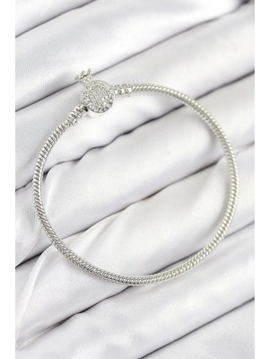 Mey Ithalat® Pirinç Charm Zirkon Taşlı Taç Model Gümüş Renk Kadın Bileklik