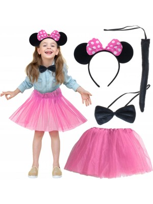 Mey Ithalat® Minnie Kostüm Seti (Pembe Tütü Etek + Pembe Taç + Papyon + Kuyruk)