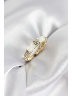 Mey Ithalat® Zirkon Taşlı Kemik Model Gold Renk Kadın Yüzük