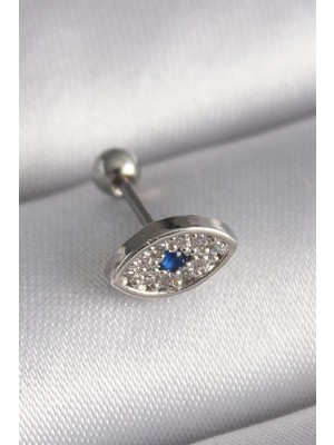 Mey Ithalat® 316L Çelik Gümüş Renk Zirkon Taşlı Göz Tragus Piercing