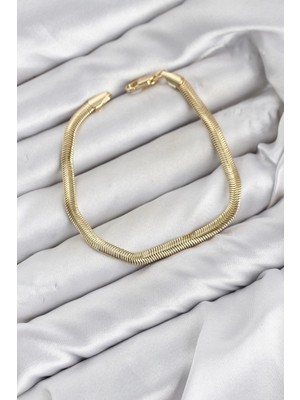 Mey Ithalat® cm Yassı Yılan Zincir Model Gold Renk Pirinç Kadın Bileklik
