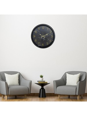 Siyah Mermer Desenli 52 x 52 cm Duvar Saati