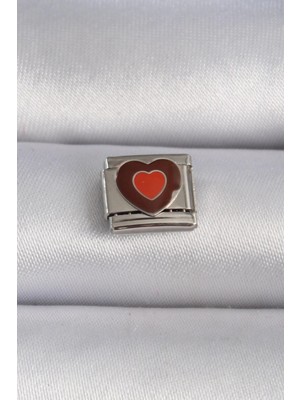 Mey Ithalat® 316L Çelik Gümüş Renk Kahverengi Kalp Işlemeli Nomination Charm