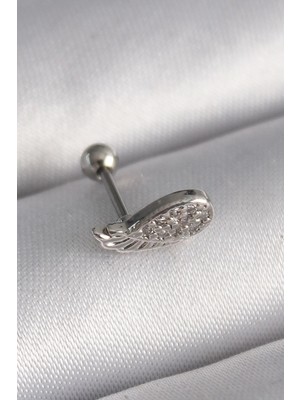 Mey Ithalat® 316L Çelik Gümüş Renk Zirkon Taşlı Kanat Tragus Piercing