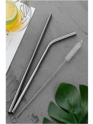 By Akcakese 3 Parça Metal Pipet Seti Paslanmaz Çelik Pipet ve Çubuk Pipet Temizleme Fırçası 90