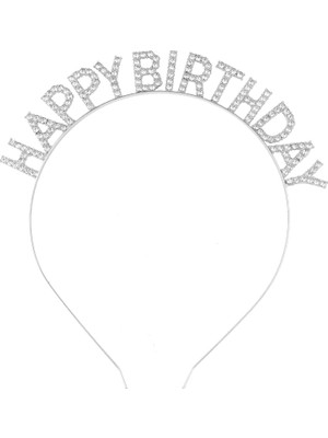 Mey Ithalat® Gümüş Kristal Taşlı Happy Birthday Doğum Günü Tacı Ithal Ürün A Kalite 17X16 cm