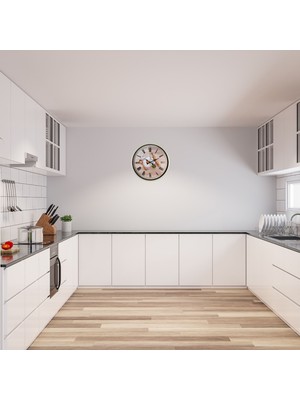Krem 36 cm Dekoratif Mutfak Duvar Saati