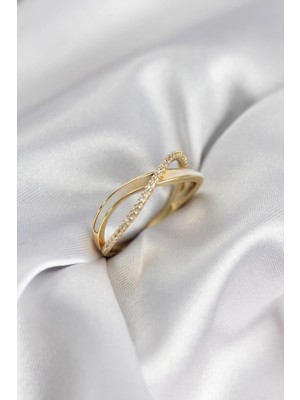 Mey Ithalat® Zirkon Taşlı Sarmal Sedefli Gold Renk Kadın Yüzük