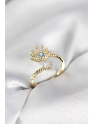 Mey Ithalat® Gold Renk Göz Model Zirkon Taşlı Kadın Yüzük
