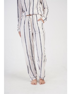 Obje Kadın Beyaz Boru Paça Cepli Pijama Altı