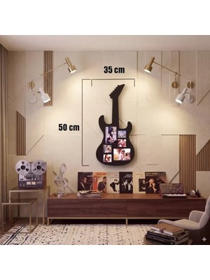 KSB Store Mey Ithalat® Modern Rock Serisi: Siyah Lazer Kesim Gitar Figürlü Çoklu Anı Çerçevesi