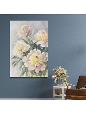 Dikey Kanvas Duvar Tablosu Pastel Pembe Sarı Çiçekler 50 x 70