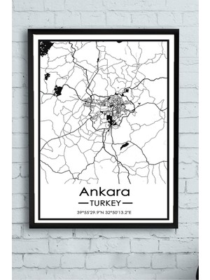 Ankara Harita Dekoratif Tasarım Çerçeveli Tablo 50 x 70