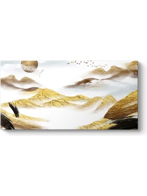 Altın Ay ve Dağlar Manzara Tablosu 60 x 30