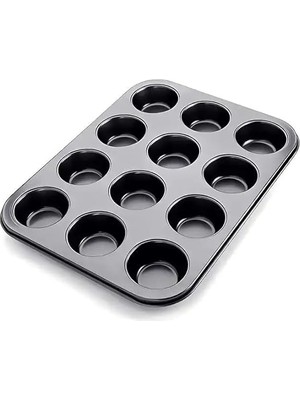 12'li Muffin ve Cupcake Fırın Tepsisi – Yapışmaz Metal Kek Kalıbı, 12 Gözlü Muffin Kabı,