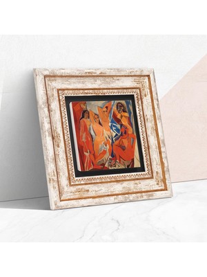 Picasso Avignonlu Kızlar Taş Duvar Tablosu - Çerçeveli Taş Tablo - Dekoratif Duvar Sanatı - Mo