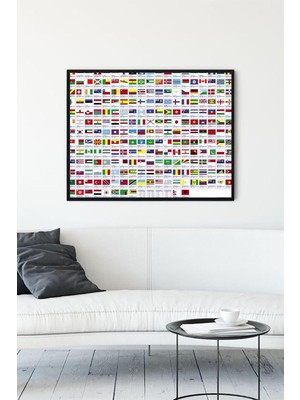 Ülke Bayrakları Eğitim Çerçeveli Tablo 40X50CM