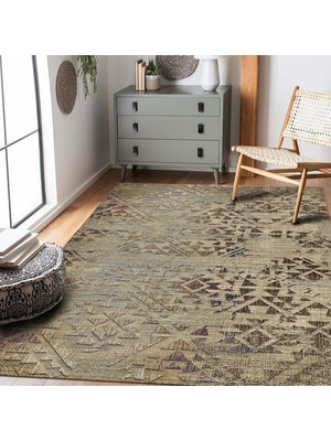 Aspen Desenli Kadife Pamuk Tabanlı Yıkanabilen Kaydırmaz Antibakteriyel Salon Halısı 140X200