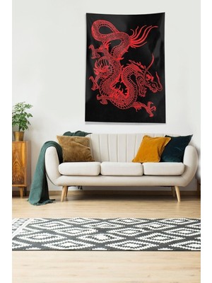Pelangi Siyah Kırmızı Ejderha Leke Tutmaz Kadife Kumaş Duvar Örtüsü Duvar Halısı Tapestry K