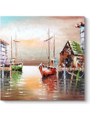 Yağlıboya Tekneler ve Liman Tablosu 30 x 30