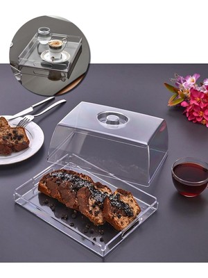 Şık Kristal Kek Fanusu Tutma Saplı 28 cm x 18 cm | Ikramlık Sunumluk (Dikdörtgen)