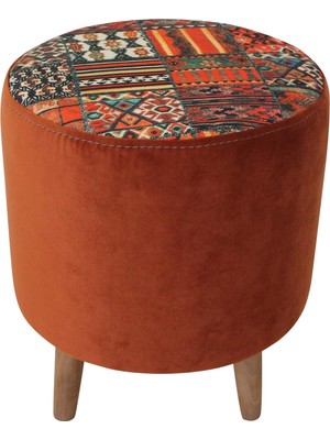 Ece Ahşap Ayk. Silindir Puf Tabure (Kilim-Tarçın)