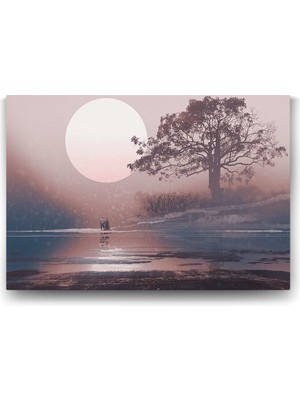Ay ve Kış Manzarası Tablosu 103 x 70-2 Parçalı