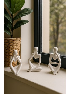 Ofis Dekoru Beyaz 3 Lü Insan Figürü Seti El Yapımı Minimalist Heykel Takımı
