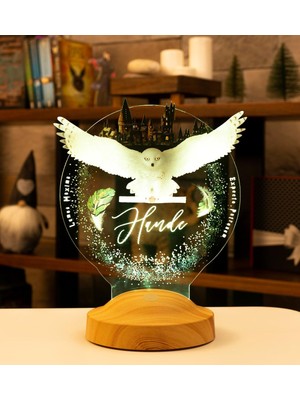Harry Potter Hediyesi Hogwarts Hedwig 3D LED Lamba, Hediye Baykuş Gece Lambası