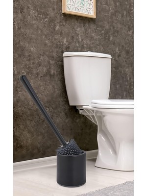 Ata Home Silikon Wc Tuvalet Banyo Fırçası Klozet Fırçası Siyah Oval